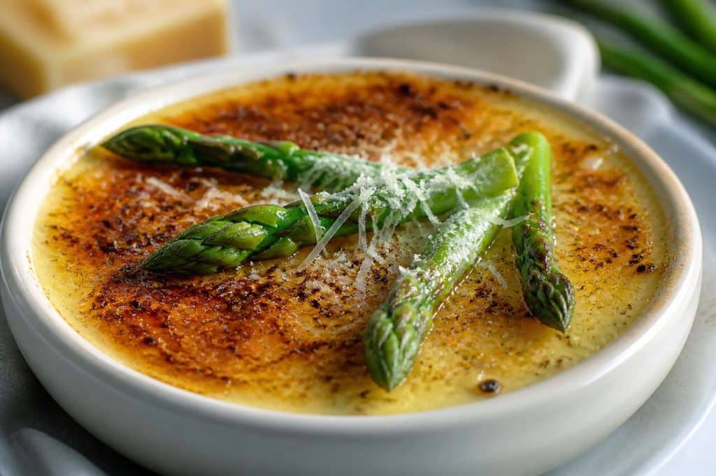 Crèmes brûlées asperges et parmesan : recette gourmande