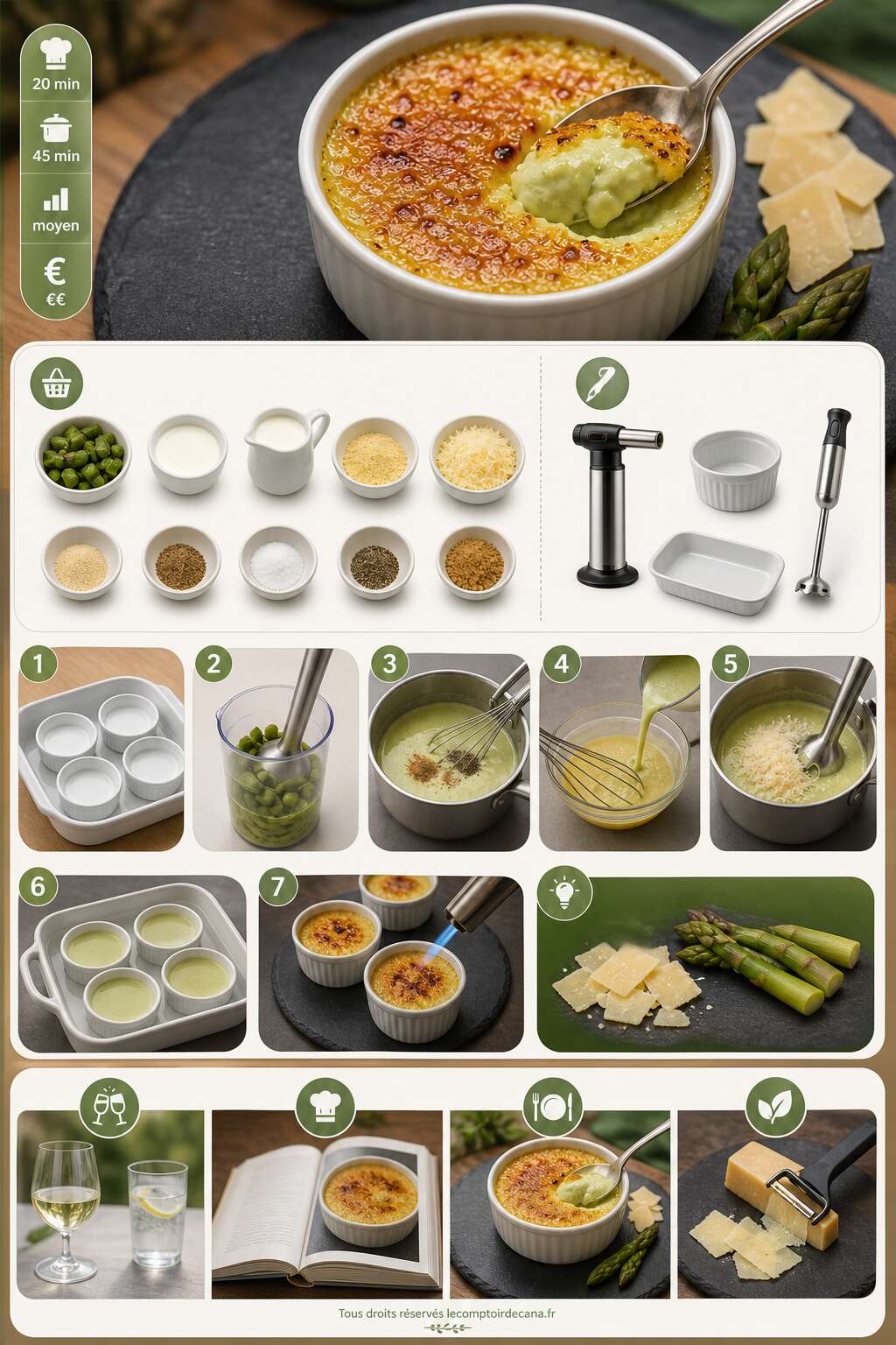 Fiche recette Cr&egrave;mes br&ucirc;l&eacute;es asperges et parmesan : recette gourmande