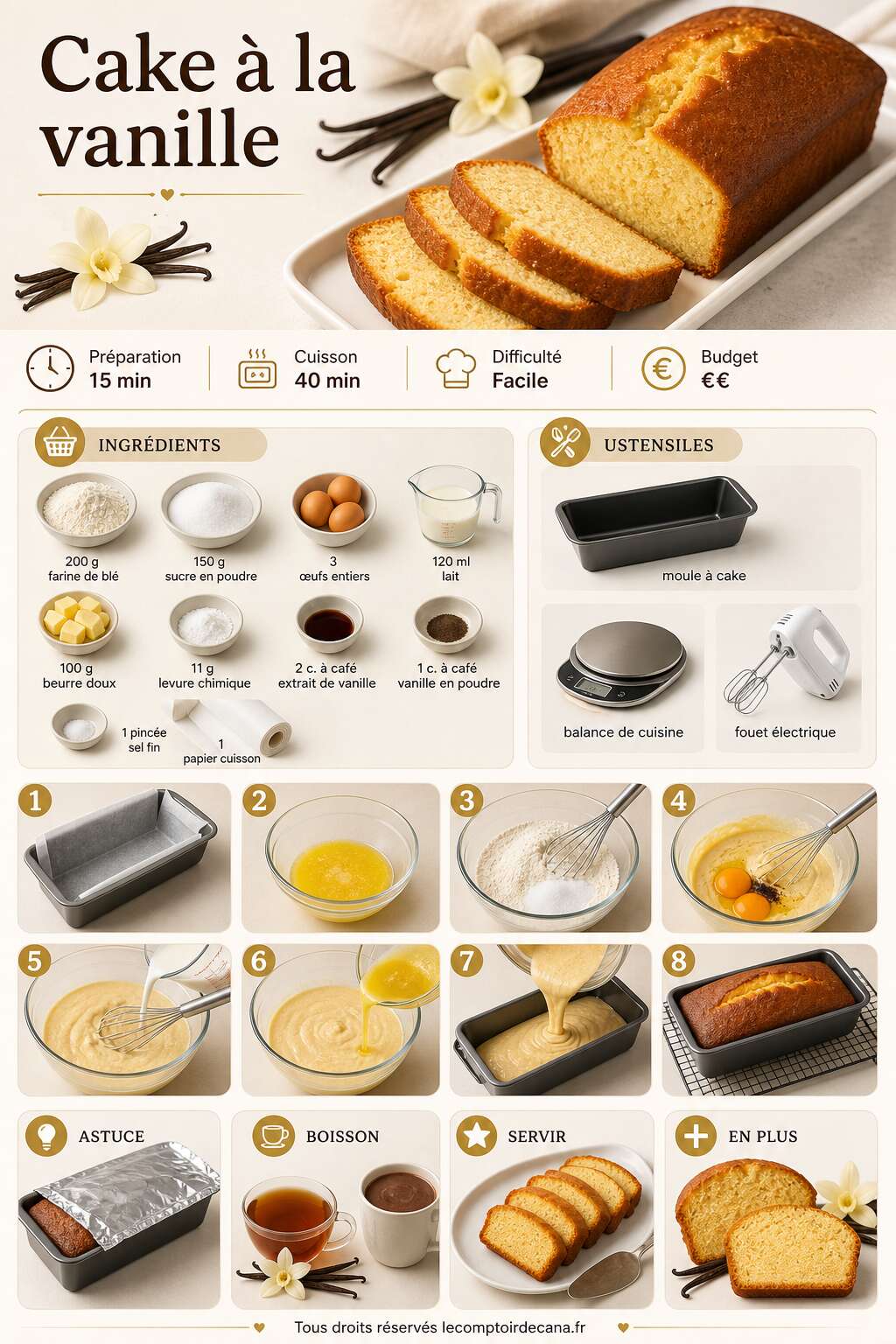 Fiche recette Cake &agrave; la vanille : recette facile et savoureuse