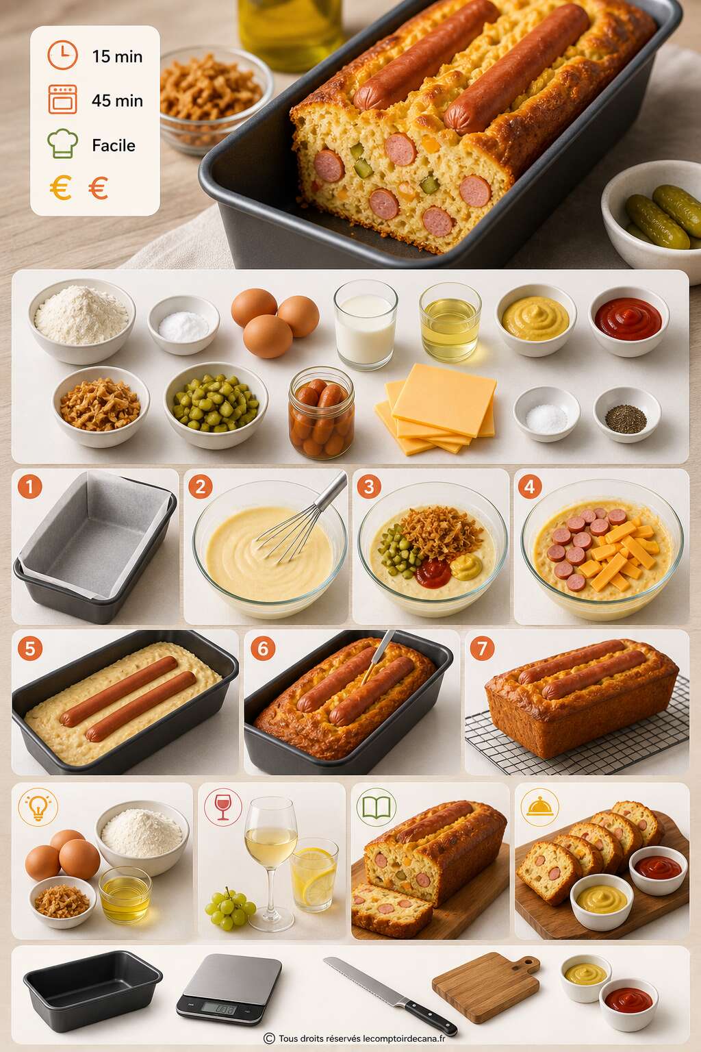 Fiche recette Cake hot dog de Sophie Dudemaine : recette gourmande Fiche recette Cake hot dog de Sophie Dudemaine : recette gourmande
