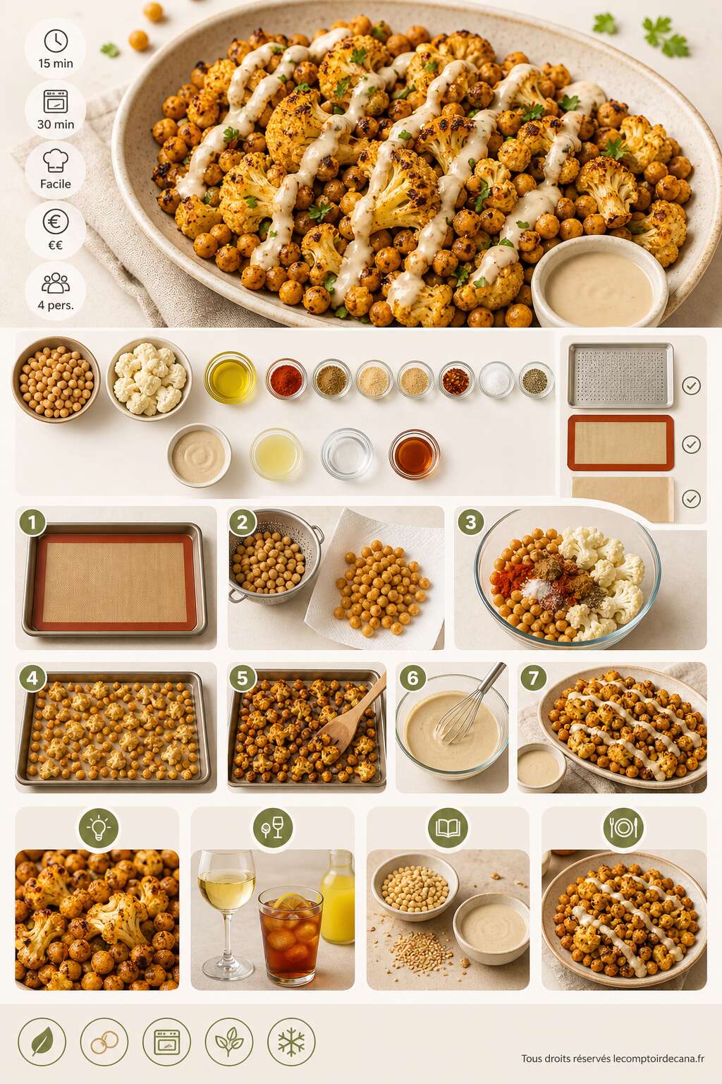 Fiche recette Pois chiches et chou-fleur r&ocirc;tis : recette gourmande et facile