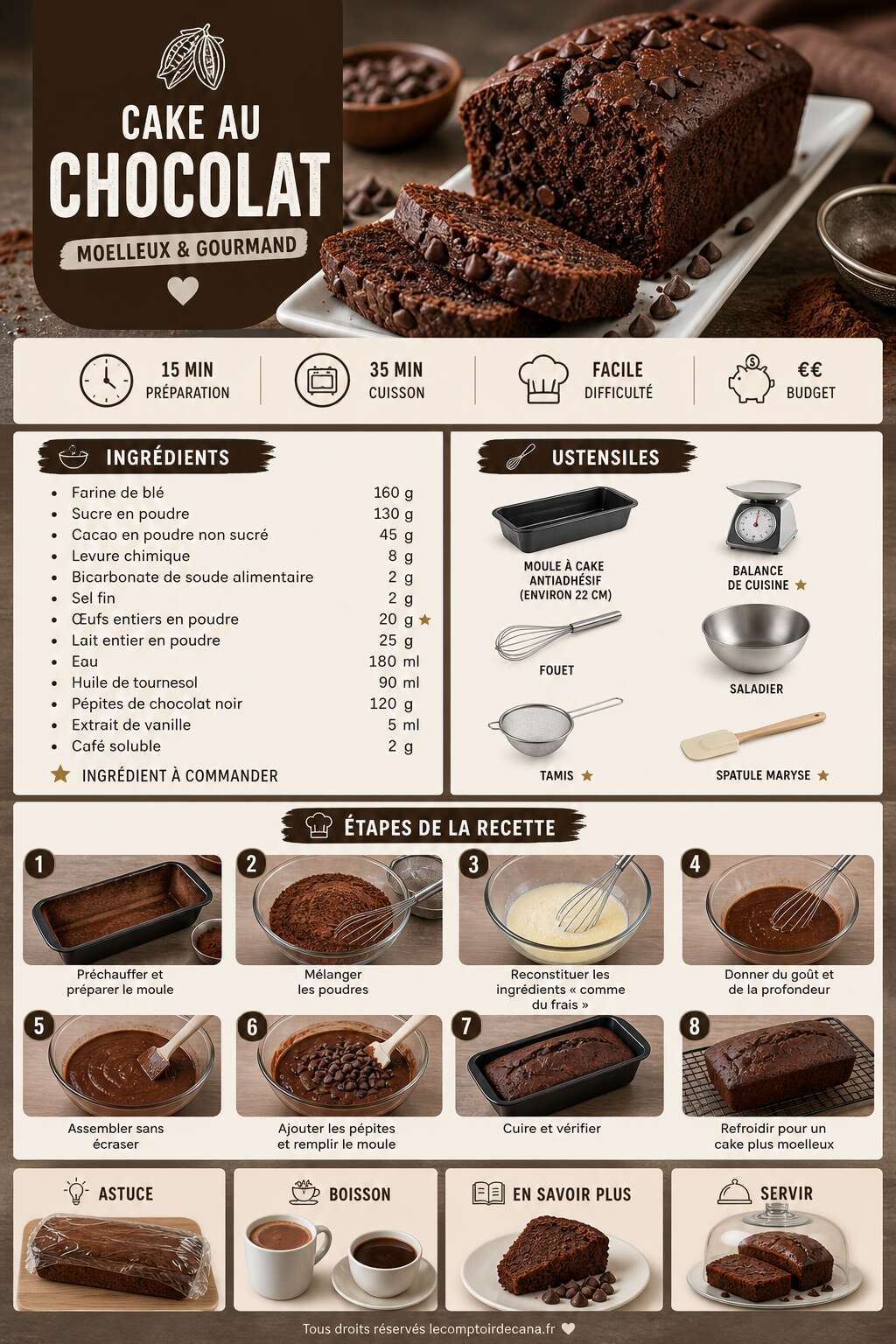 Fiche recette Recette du cake au chocolat moelleux et gourmand