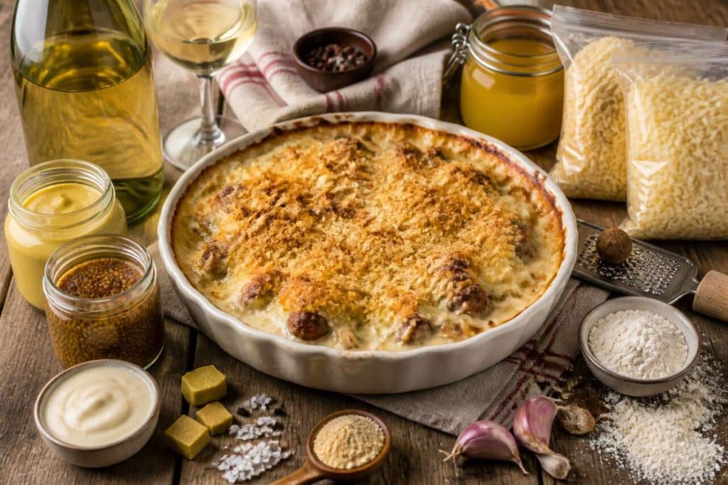 Recette de gratin d'andouillette au vin blanc et à la moutarde