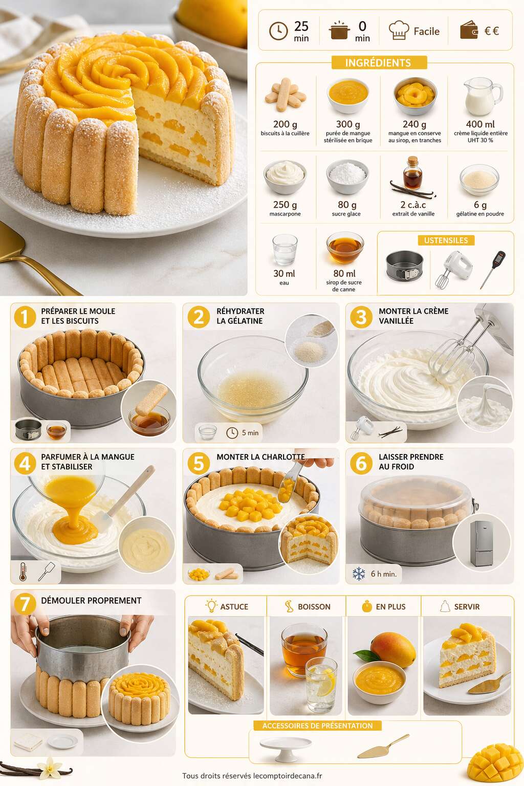 Fiche recette Recette de charlotte vanille mangue