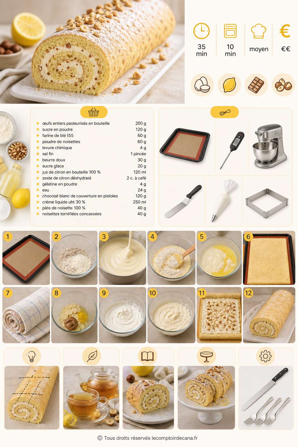 Fiche recette Recette roul&eacute; citron noisettes de cyril lignac