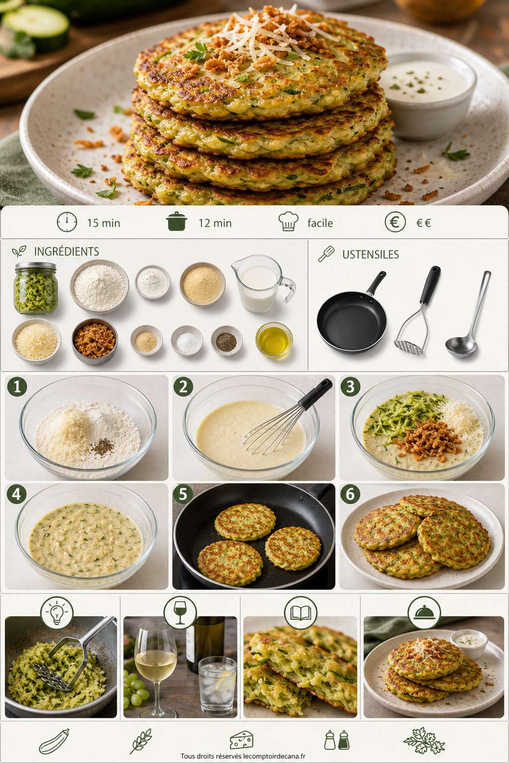 Fiche recette Pancakes sal&eacute;s aux courgettes : recette facile et d&eacute;licieuse