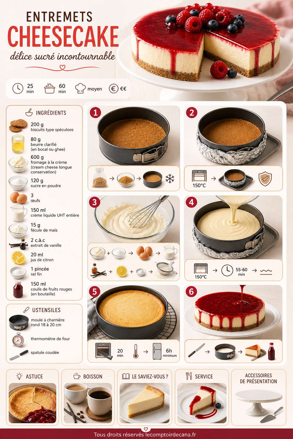 Fiche recette Recette Entremets Cheesecake : d&eacute;lice Sucr&eacute; Incontournable