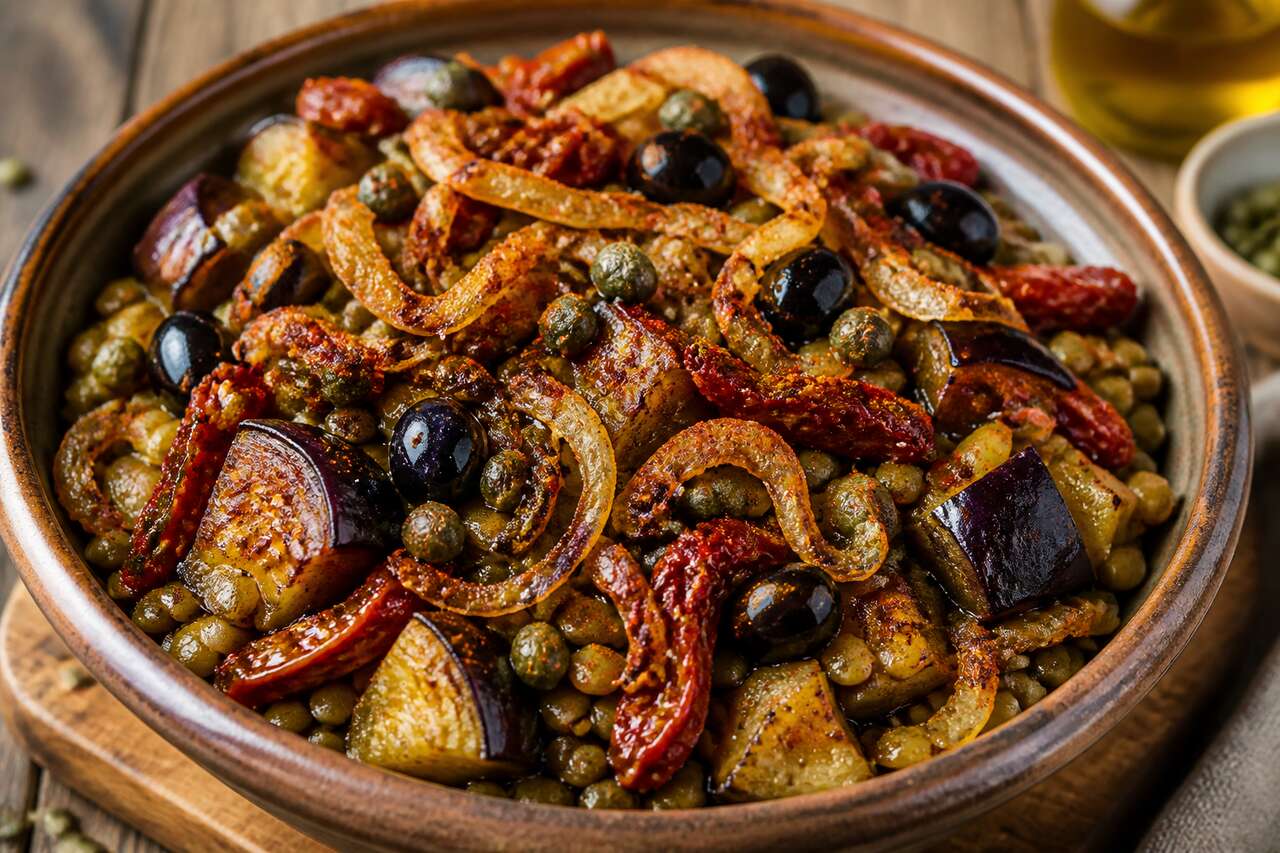 Salade tiède de lentilles et aubergines rôties : recette gourmande et saine