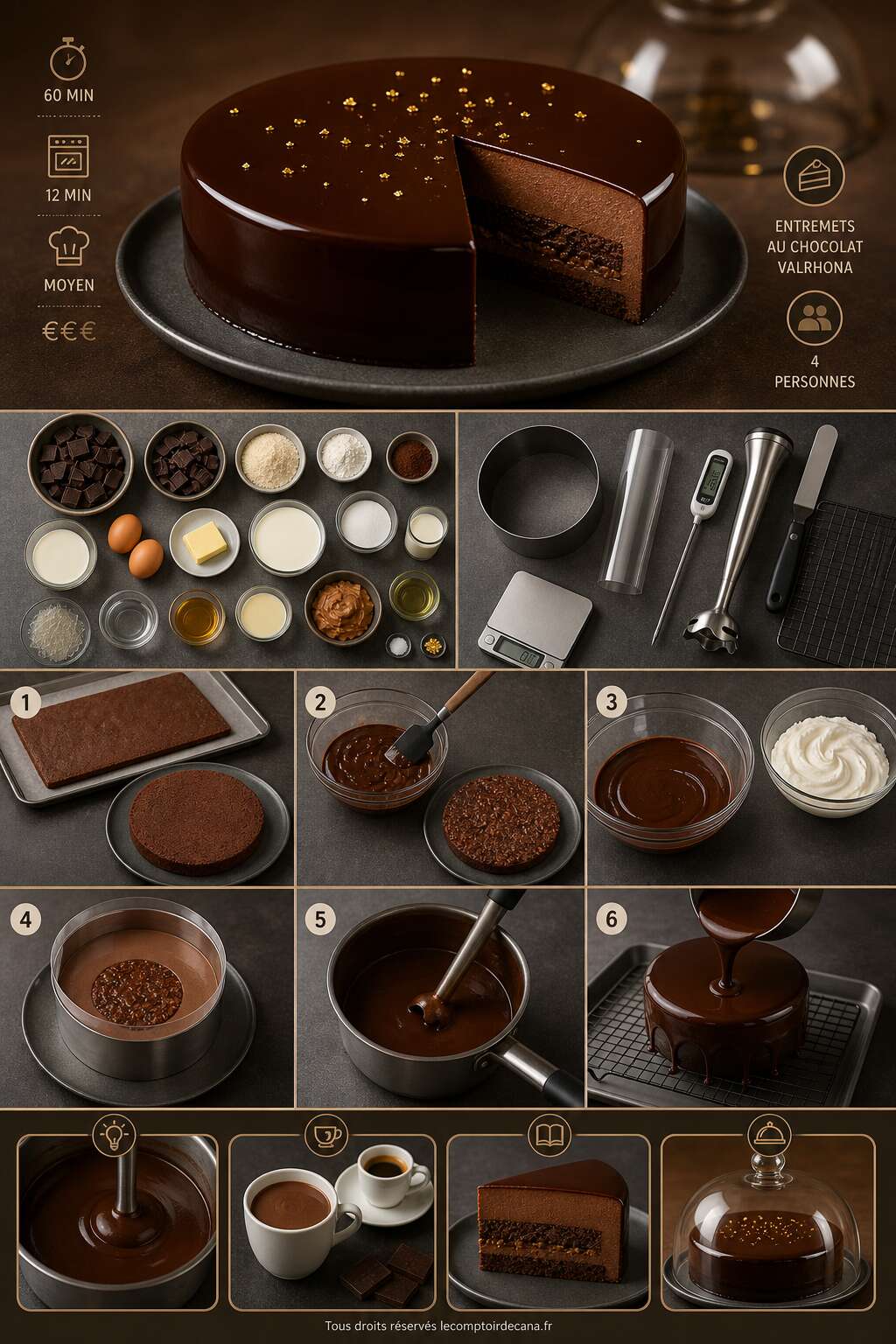 Fiche recette Recette d'entremets au chocolat Valrhona