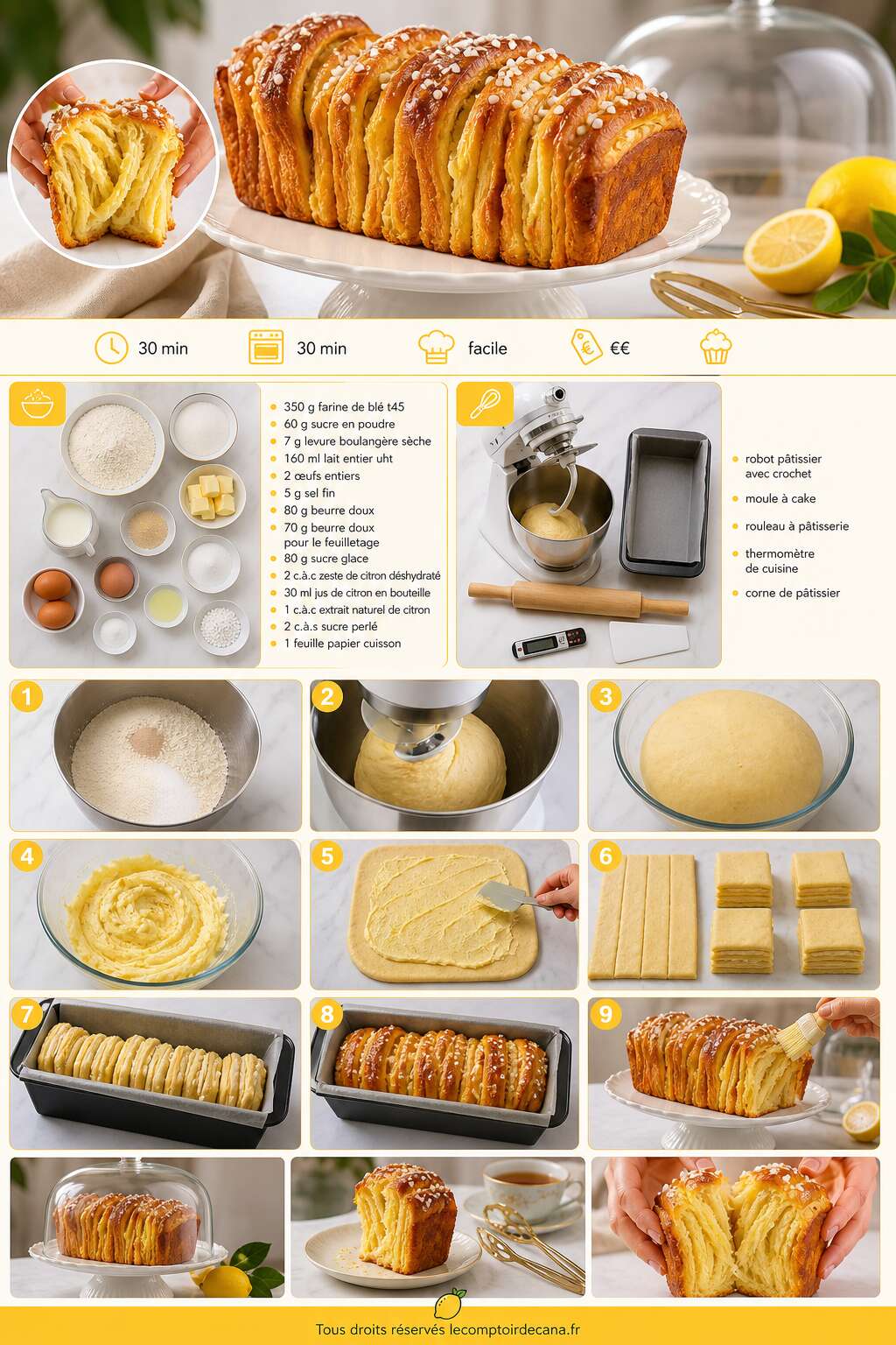 Fiche recette Brioche &Agrave; Effeuiller Au Citron : recette Facile Et d&eacute;licieuse