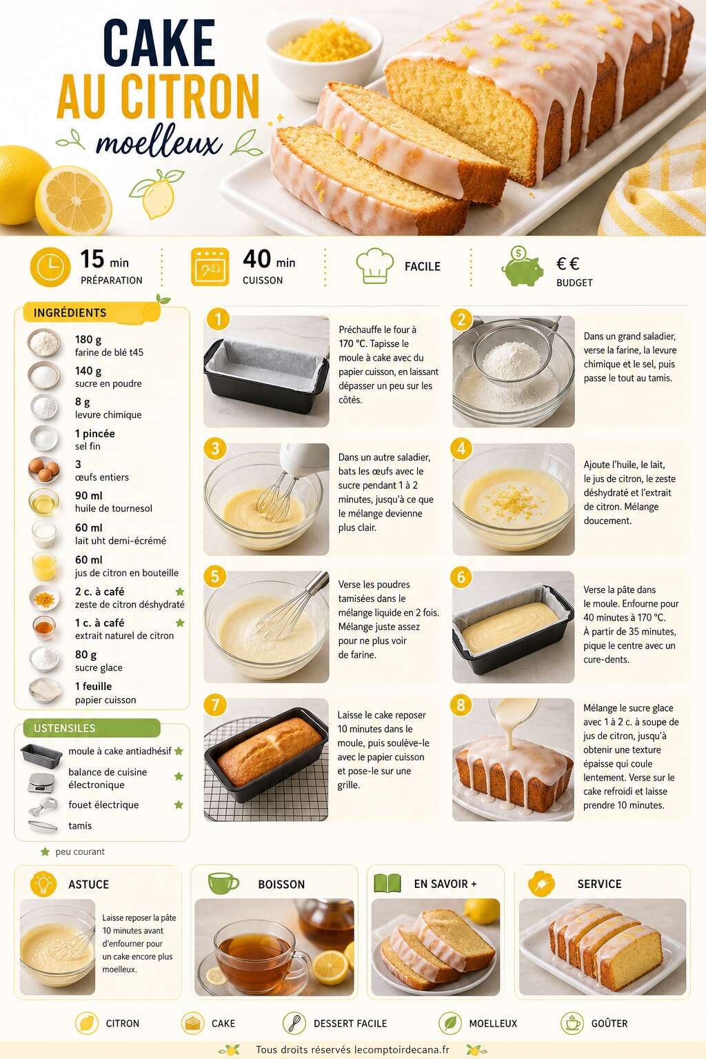 Fiche recette Recette de cake au citron moelleux