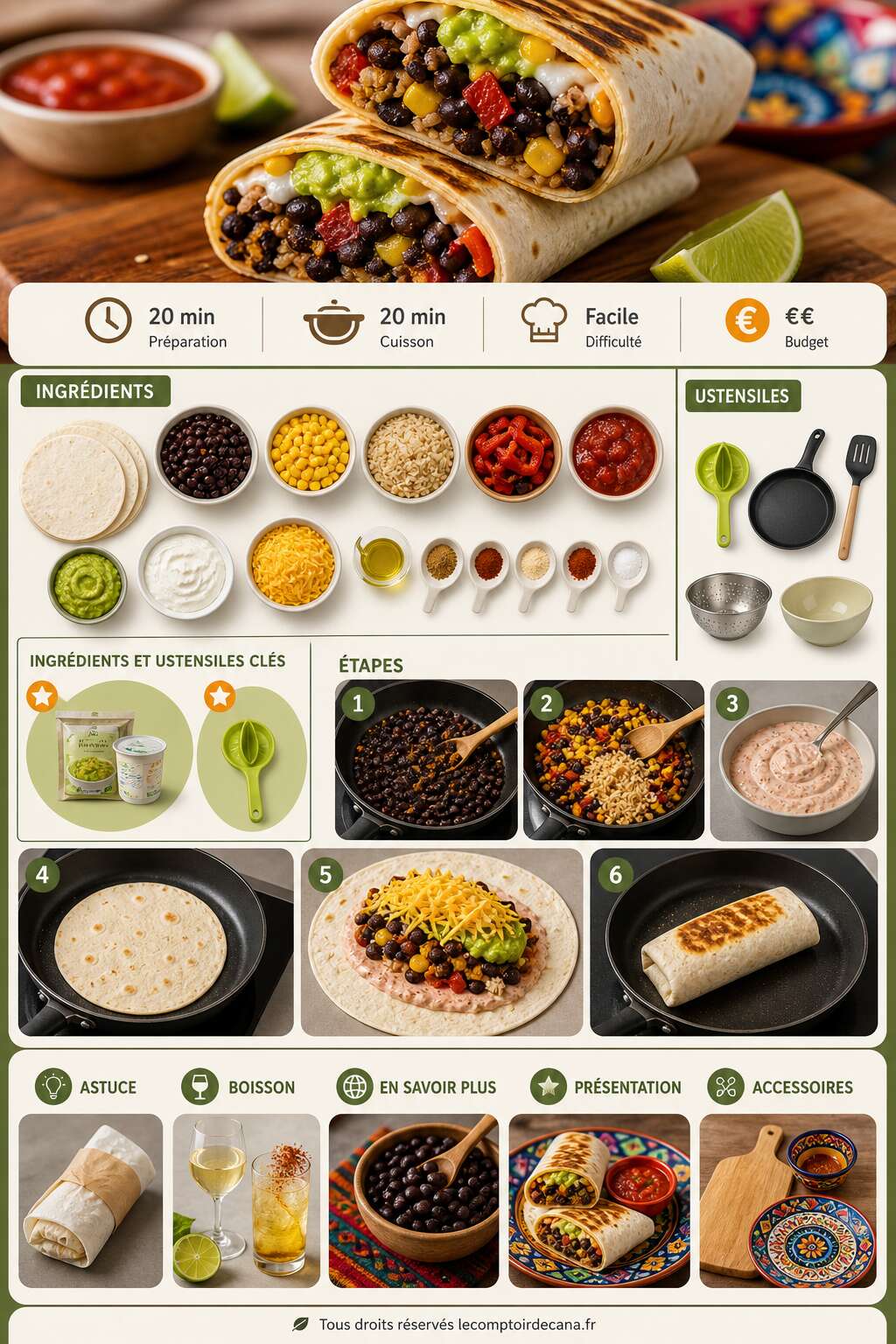 Fiche recette Burrito veggie : recette facile et équilibrée Fiche recette Burrito veggie : recette facile et équilibrée
