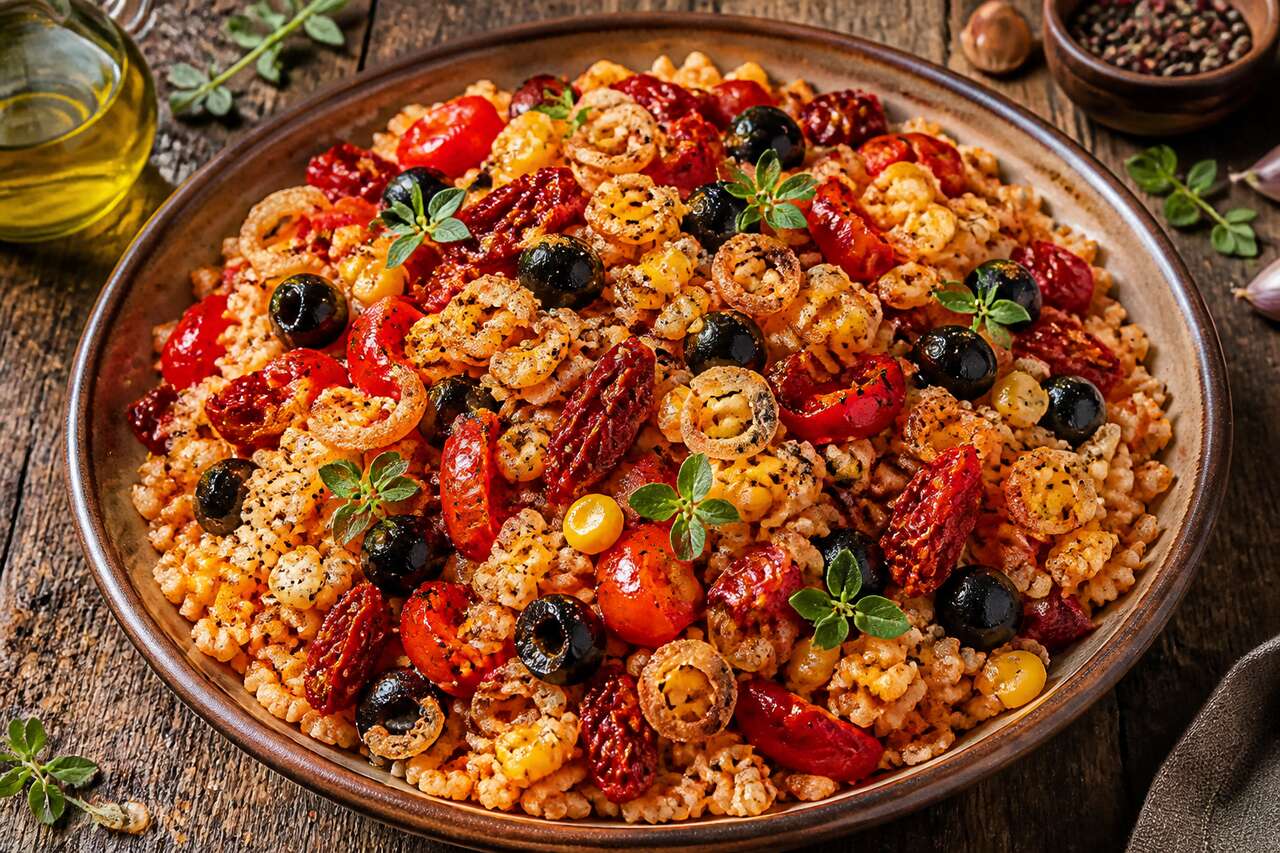 Salade de riz croustillante aux poivrons et tomates