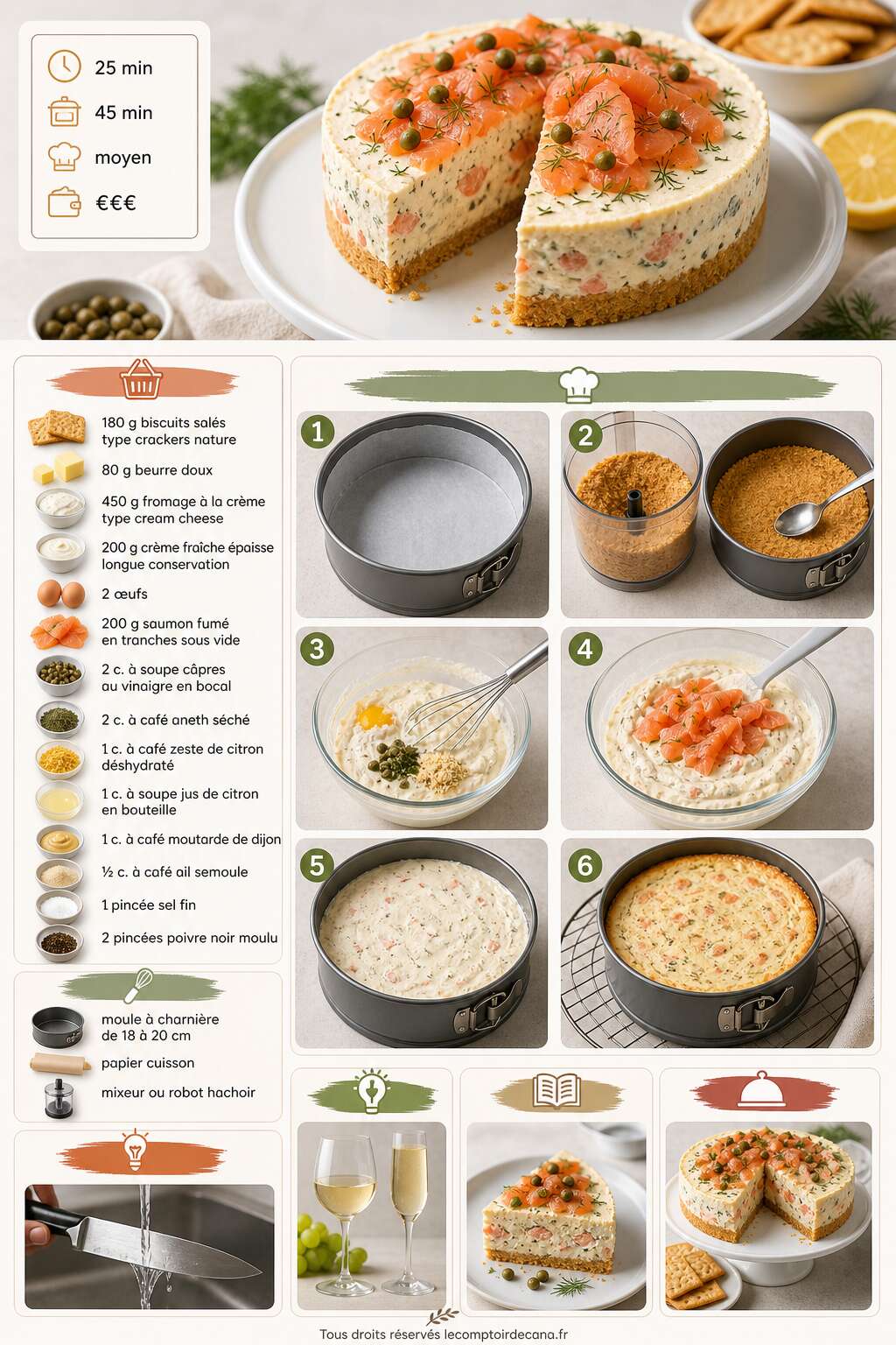 Fiche recette Cheesecake sal&eacute; au saumon fum&eacute; : recette originale et savoureuse