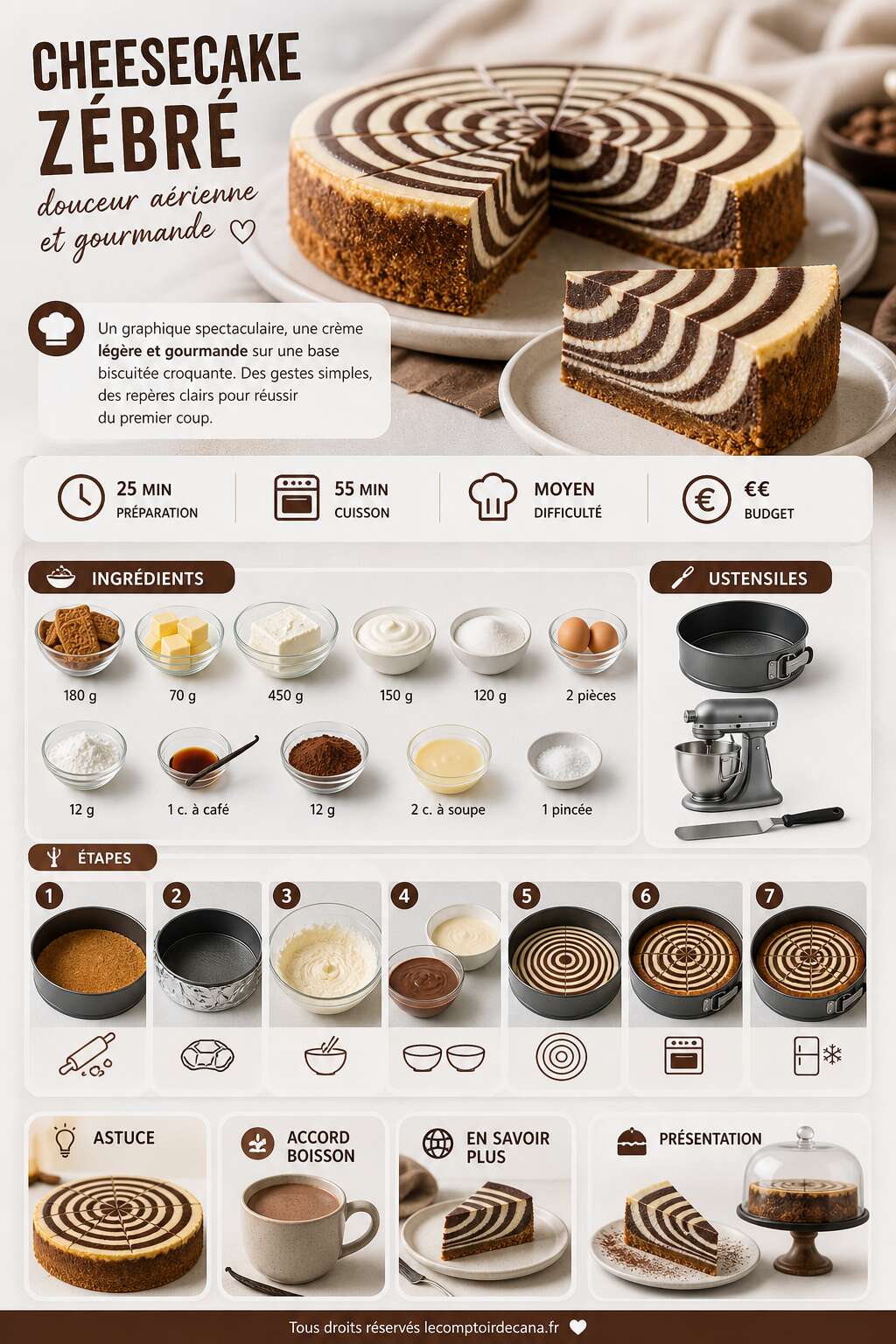Fiche recette Cheesecake z&eacute;br&eacute; : douceur a&eacute;rienne et gourmande