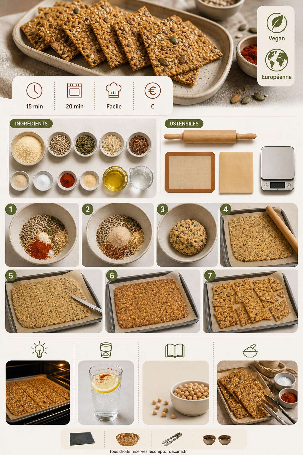 Fiche recette Recette de crackers aux graines et farine de pois chiches Fiche recette Recette de crackers aux graines et farine de pois chiches