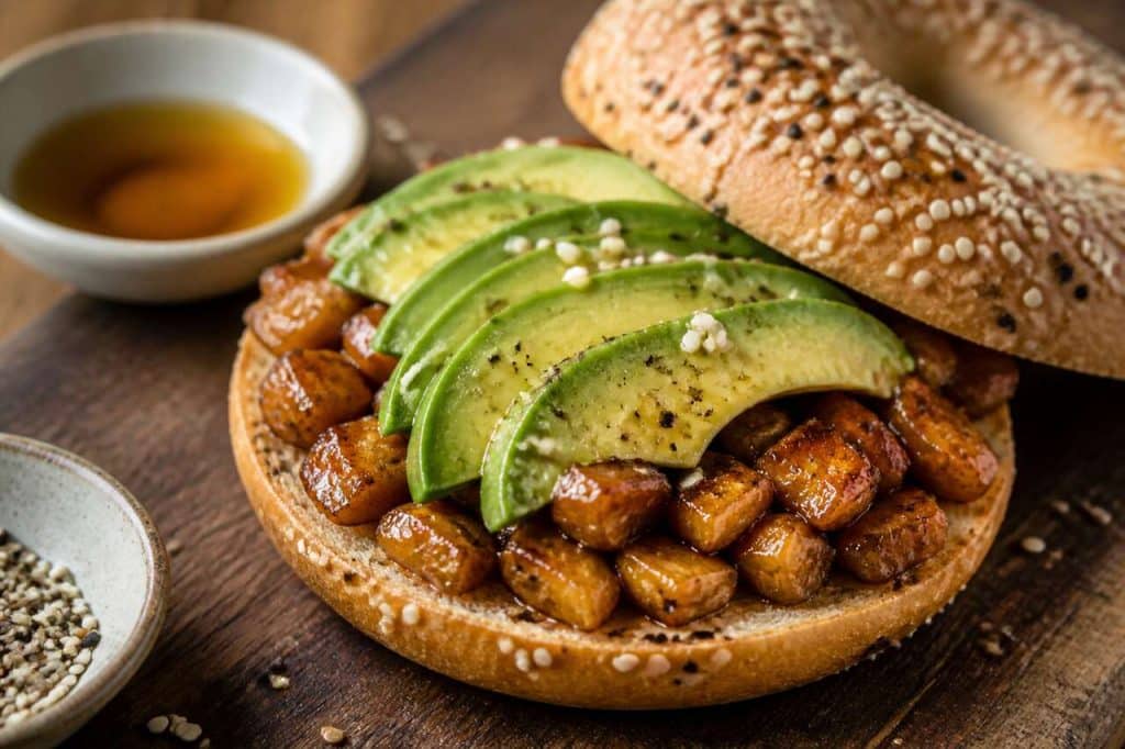 Recette de bagels au tempeh caramélisé et avocat