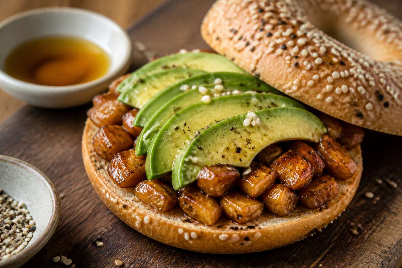 Recette de bagels au tempeh caramélisé et avocat