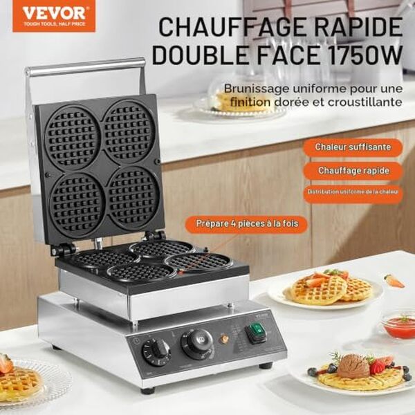 Découvrez le gaufrier commercial VEVOR 1750 W : performances exceptionnelles, grande capacité et fiabilité pour les professionnels de la restauration. Test complet et avis d'expert.