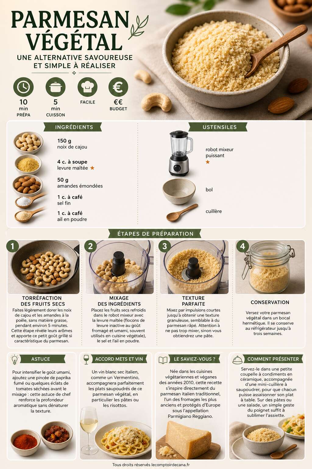 Fiche recette Parmesan v&eacute;g&eacute;tal : une alternative savoureuse et simple &agrave; r&eacute;aliser