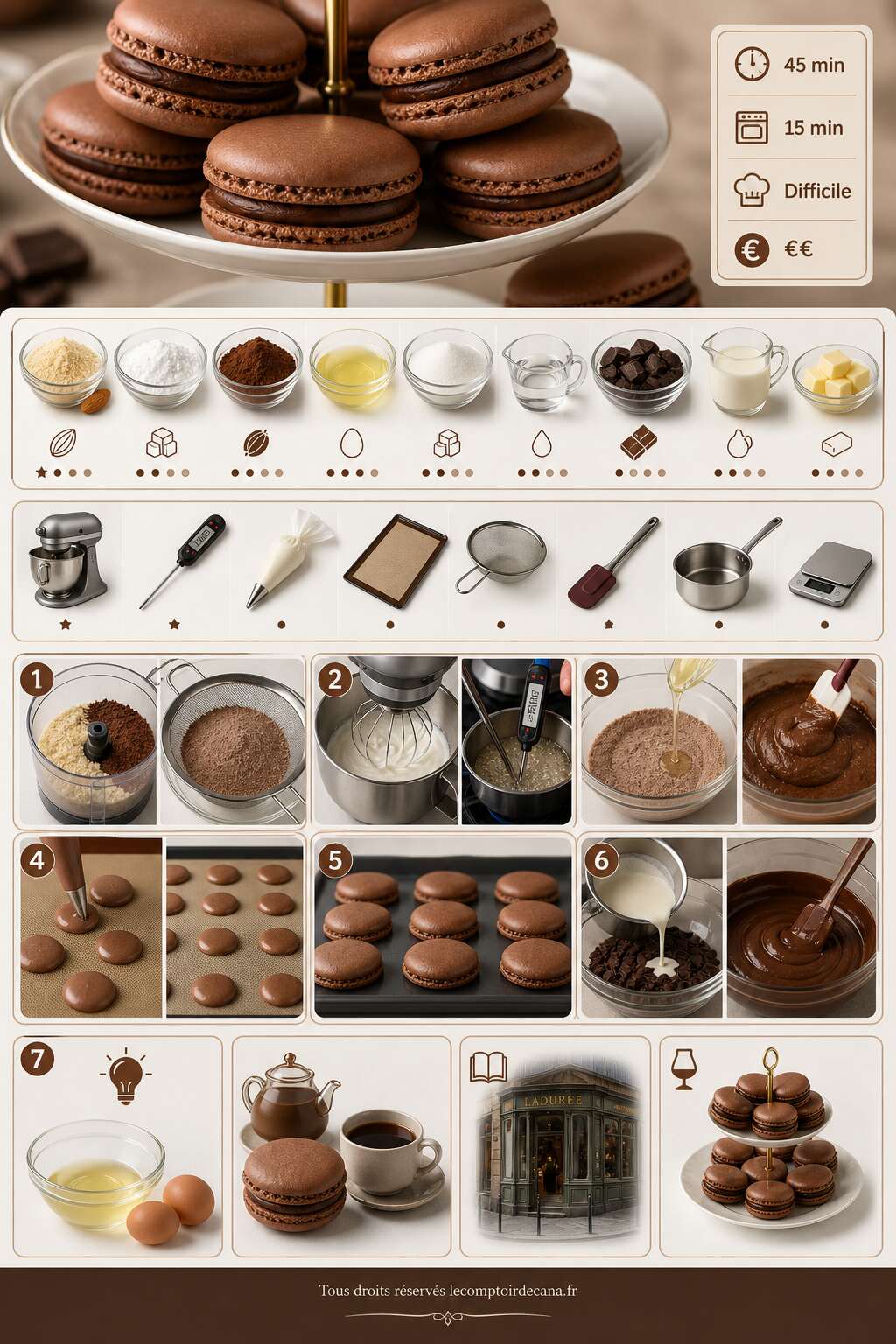 Fiche recette Recette de macarons au chocolat : astuces et préparation Fiche recette Recette de macarons au chocolat : astuces et préparation