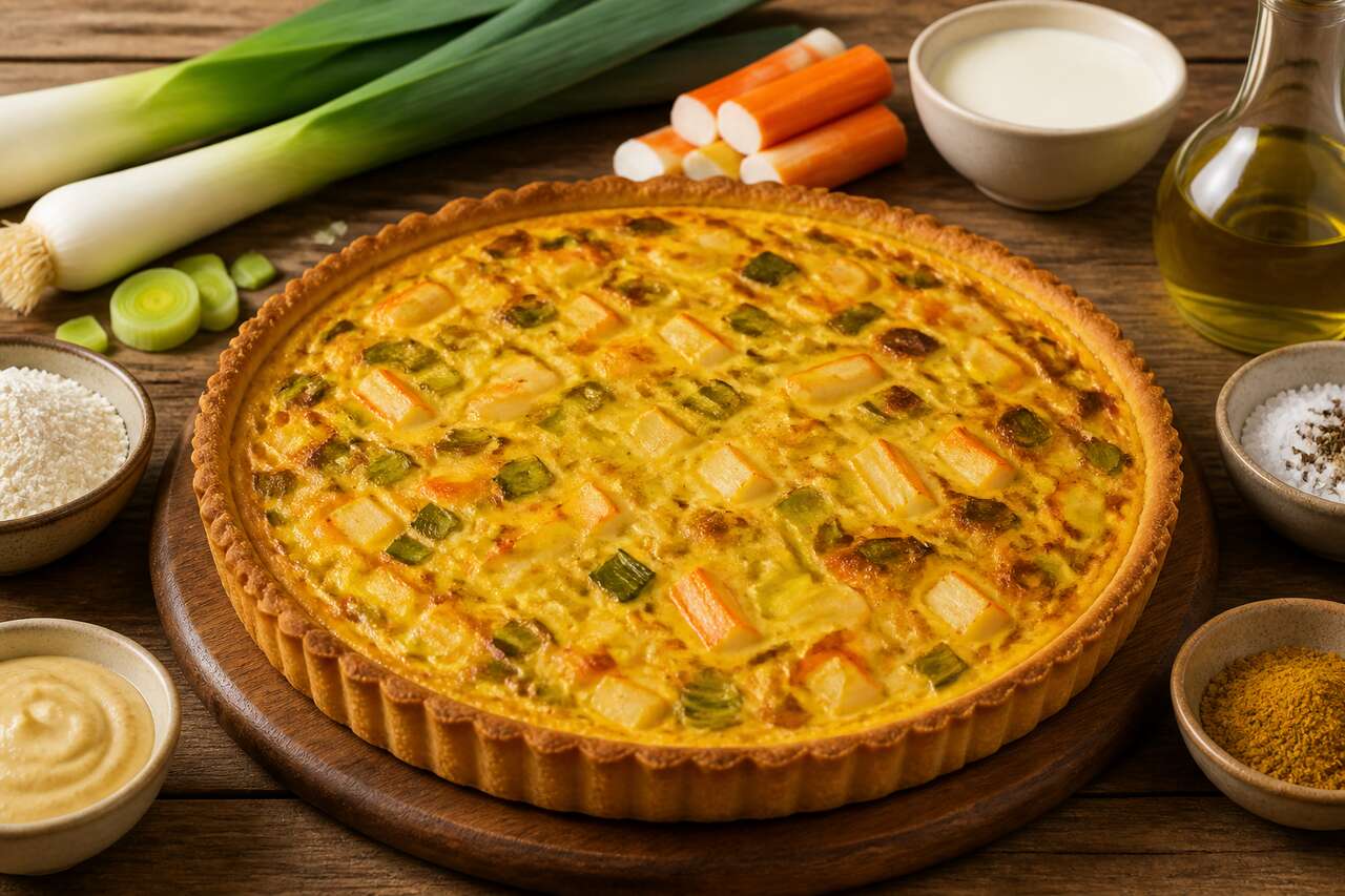 Pâte à tarte à la purée d'amande blanche : recette facile et tarte poireaux-surimi au curry
