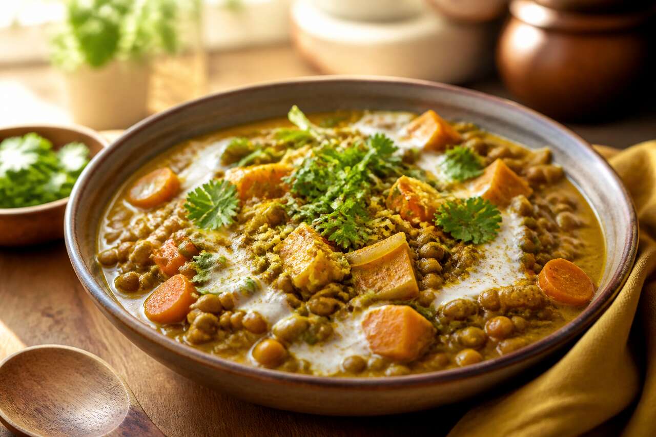 Curry de lentilles vertes : carottes et patates douces