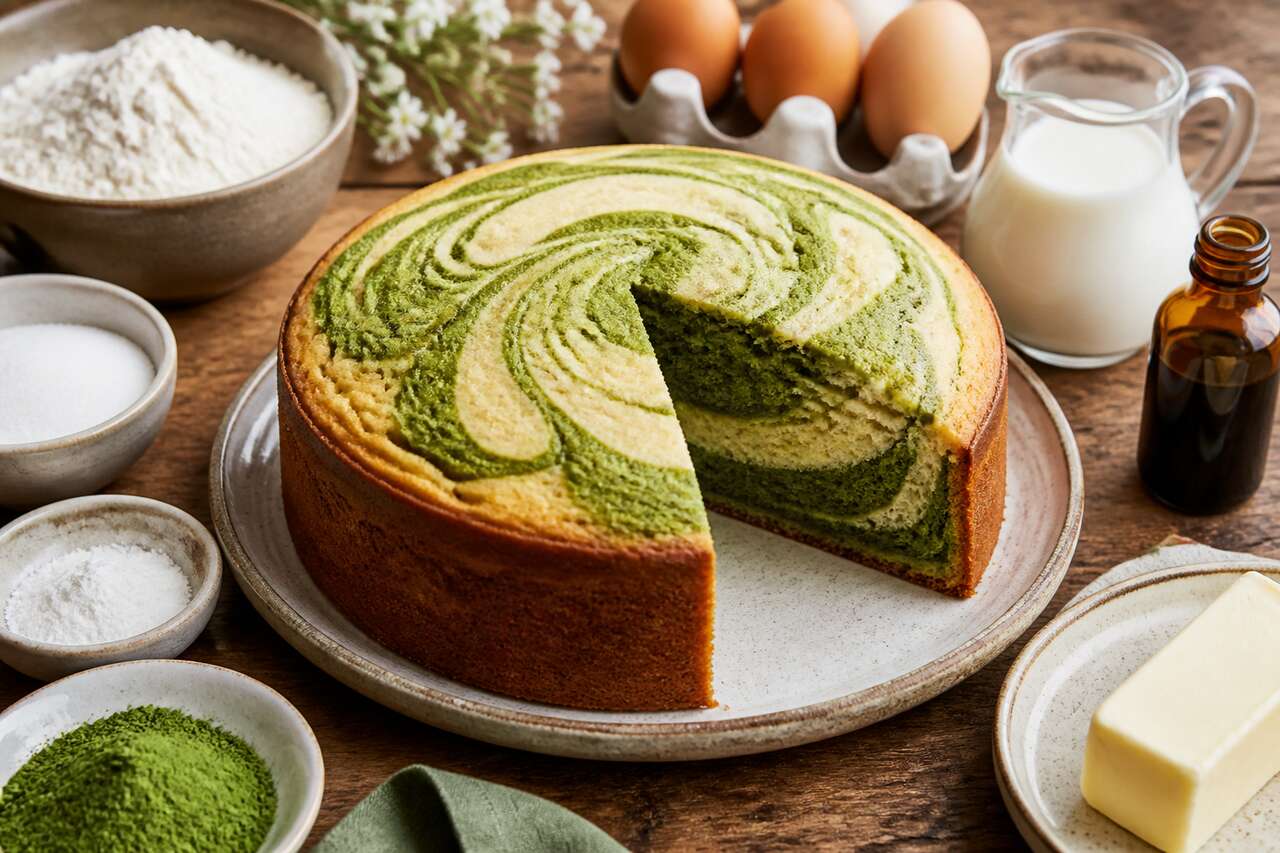 Recette de cake marbré vanille et thé matcha