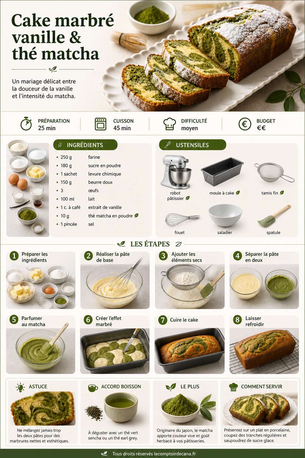 Fiche recette Recette de cake marbré vanille et thé matcha Fiche recette Recette de cake marbré vanille et thé matcha