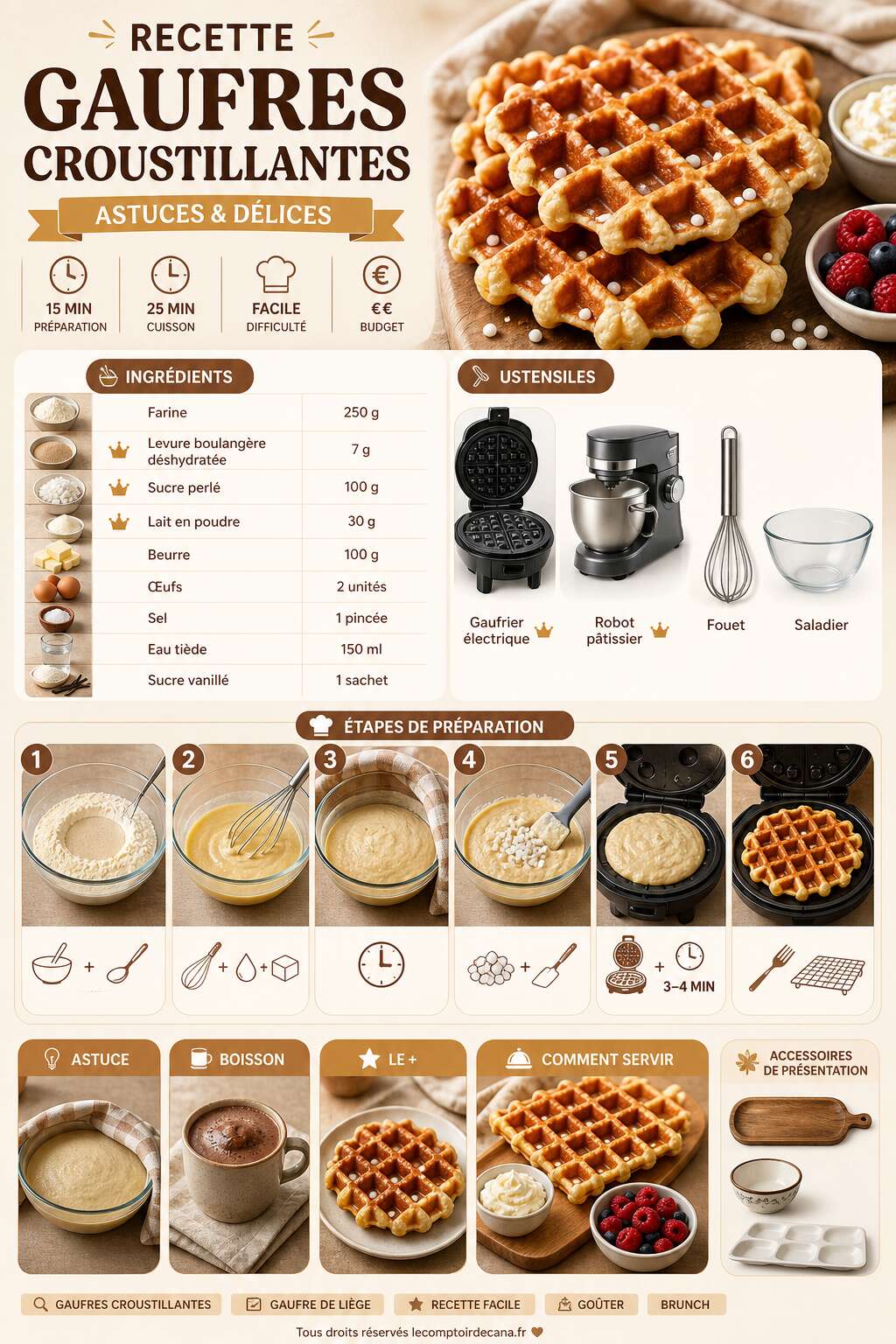 Fiche recette Recette gaufres croustillantes : astuces et délices Fiche recette Recette gaufres croustillantes : astuces et délices